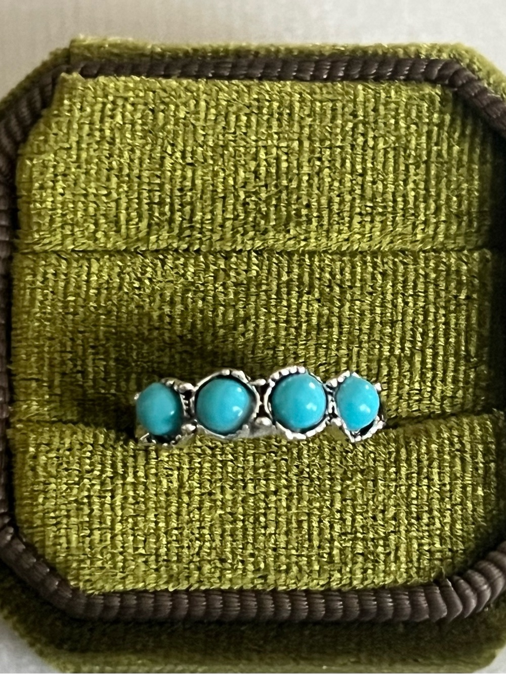 Bohemian Blue Turquoise Clusters Stainless Steel Silver Statement Ring Size 6